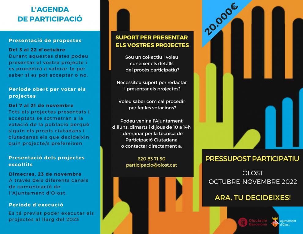 L'Ajuntament d'Olost obre un nou procés de Pressupostos Participatius